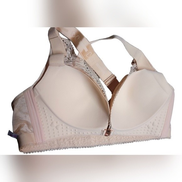 Doosinki Nude Lace Front Snap Wireless Cross Strap Bra Size 46 NWT - Picture 3 of 6
